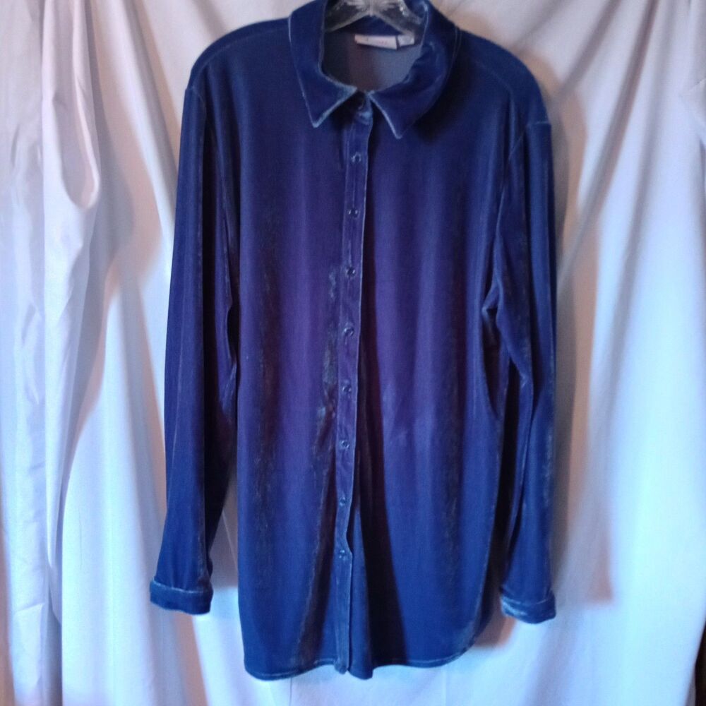 Denim & Company L Velvet Button Up Longer Velour Sparkle Holiday Art to Wear